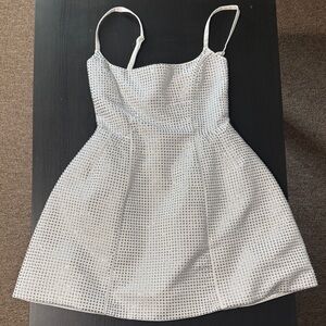 White Textured Spaghetti Strap Mini Dress
